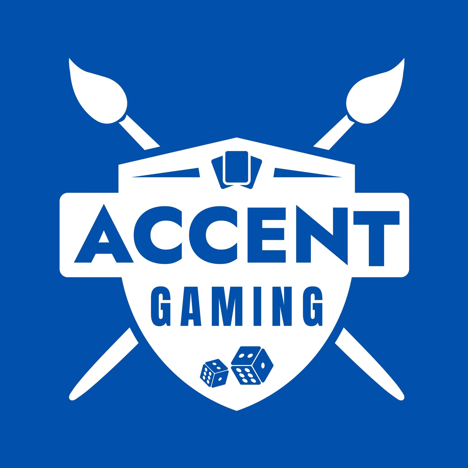 Logo of Accent Gaming with crossed paintbrushes on a blue background
